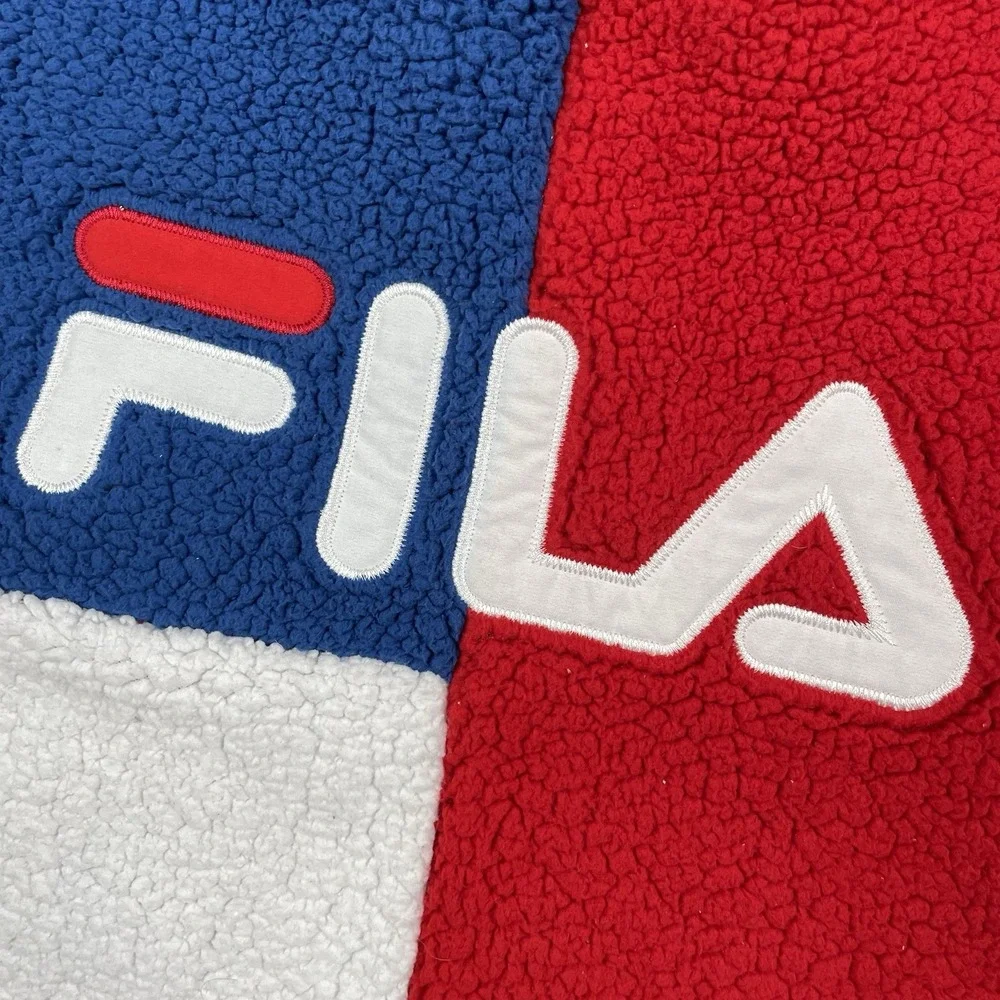 Fila Jacket Mens Small Oversized Deep Pile Sherpa Colorblock Full Zip Spellout
